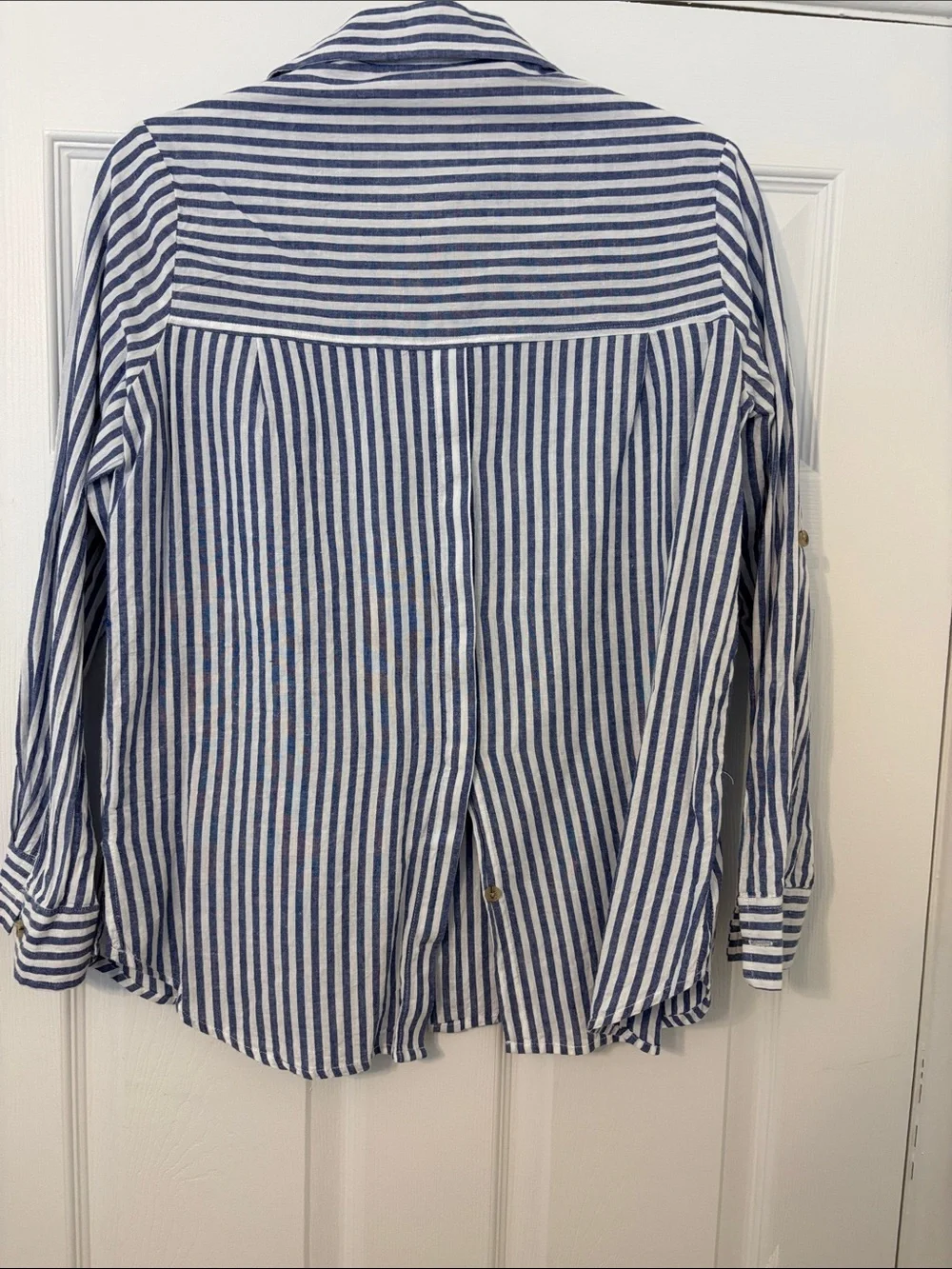 Eden & Olivia Navy and White Vertical Stripe Button-Down Shirt
